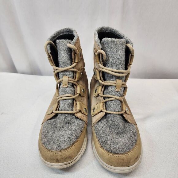 SOREL Women’s Explorer Joan Faux Fur-Lined Waterproof Boots Brown Grey Size 8 - Picture 3 of 8